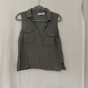 Nicole Miller Olive Green V-Neck Sleeveless Tank with Pockets